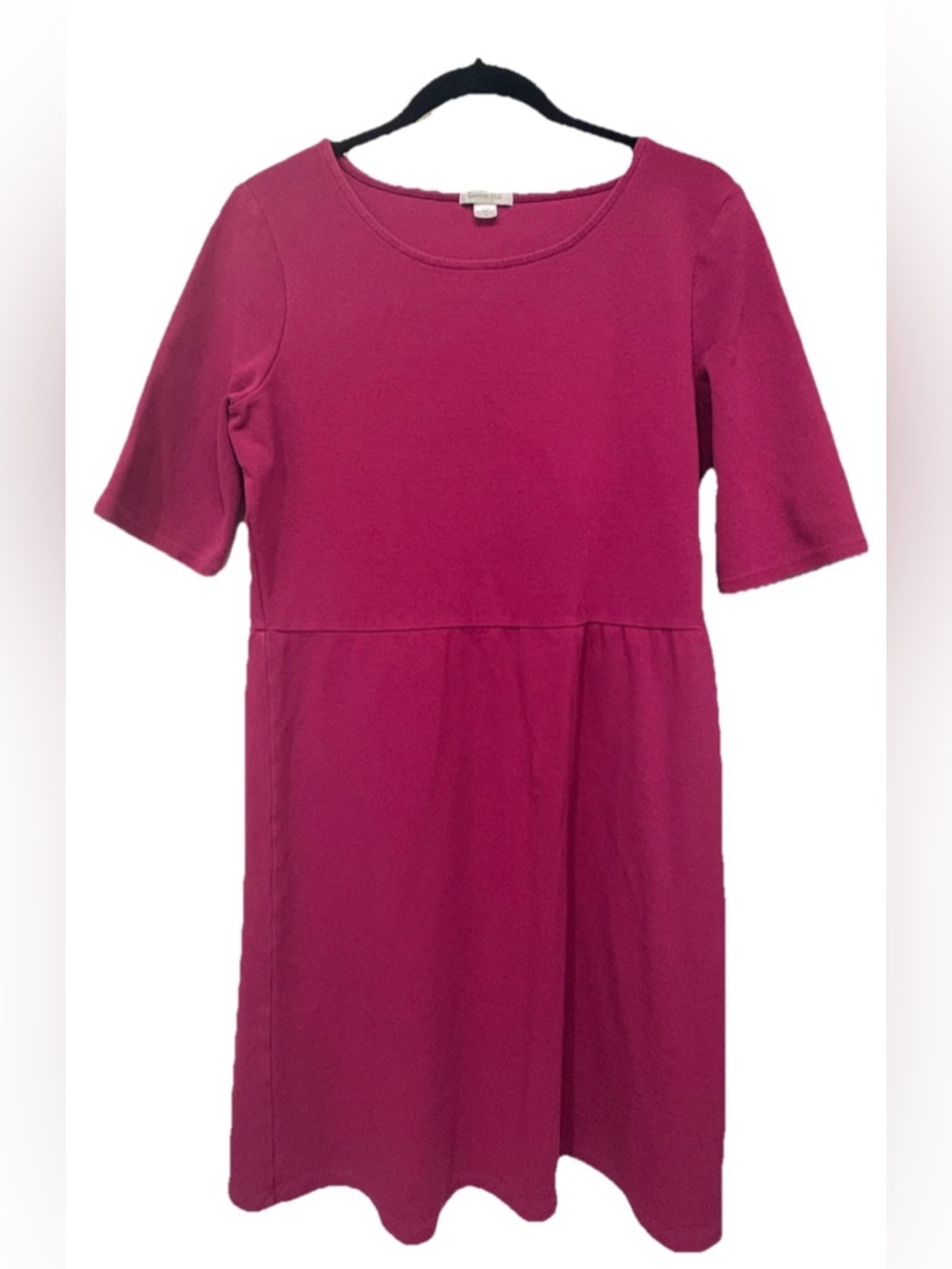 Garnet Hill Fuchsia Berry Pink Dress Elbow Sleeve Cotton Spandex Blend Size 14